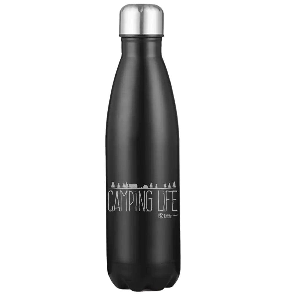 Camping Life 17oz Stainless Steel Water Bottle with UV printed designs, showcasing its durable and stylish features.